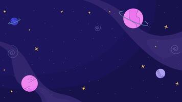 Planets in dark sky cartoon animation. Exploration of outer space 4K motion graphic. Mysterious cosmos depth 2D animated background full frame, after hours aesthetic lofi live wallpaper video