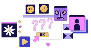 computador erro detecção linha 2d animação. velho formado rede página interface 4k movimento gráfico. Internet tecnologia do anos 90 anos linear animado desenho animado plano conceito, branco fundo video