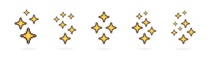 Shiny pixel art stars set. 8-bit sparkles. Sparkling stars pixel art. Glitter Stars, Pixelated Art vector
