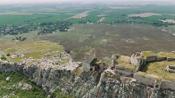 Drone view of ruins of ancient Anavarza castle in Adana Turkey This travel footage captures castle ruins and surrounding landscape Ideal for those interested in travel history and scenic exploration video