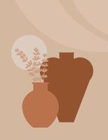 leaves in a vase. Foliage line art drawing with abstract shape. Abstract Plant Art design for print, cover, wallpaper, Minimal and natural wall art vector