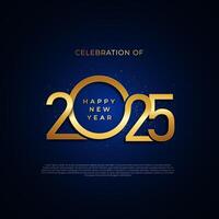 Luxurious design of 2025 New Year greeting card in gold with a dark blue background vector