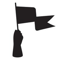 Hand with flag. Black silhouette hand drawing. vector