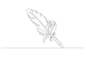 Continuous line art of feather pen. Feather pen outline isolated on white background. vector