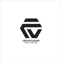 FV or VF initial monogram hexagonal shape pattern logo design vector