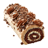 Chocolate cream swiss roll cake isolated on transparent background png