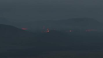 Aerial view of the latest eruption in Iceland on the May 29, 2024. Huge cracks and lava flows are visible from the distance. video