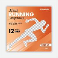 running competition and Sport run square social media design.Run fest posters set, vector