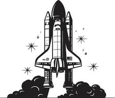Cosmos Cruiser Icon Design of Space Rocket Galactic Guardian Silhouette Black Graphic of Spacecraft vector