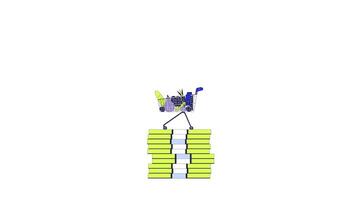 Shopping cart with food on growing money stack line 2D object animation. Too high grocery costs flat color cartoon 4K , alpha channel. Living expenses rising animated item on white background video