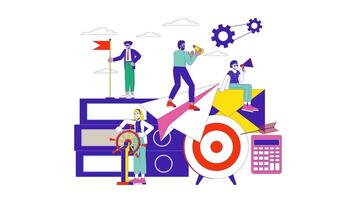Leadership strategy line 2D animation. Business team development 4K motion graphic. Multiethnic corporate employees cooperation linear animated cartoon flat concept, white background video