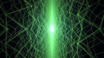 Flying through abstract plexus field with morphing structures of dots and lines and with bright light effect. Digital background for programming, internet technologies and science fiction. 4k , 60 fps video