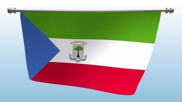 Equatorial Guinea Flag Hanging On A Horizontal Metal Pole video
