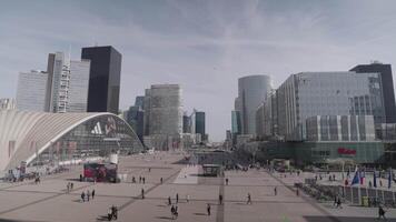 Paris, France - March 20, 2024 - The Parvis de la Defense is a square in Puteaux, located in the heart of the La Defense district, extending up to the Grande Arche video