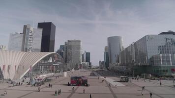 Paris, France - March 20, 2024 - The Parvis de la Defense is a square in Puteaux, located in the heart of the La Defense district, extending up to the Grande Arche video
