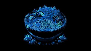 Neon frame effect bowl of tabbouleh of Lebanon, glow, black background. video