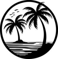 palm tree and ocean in black outline vector