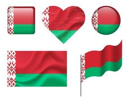 Belarus flag set of icons. flag of Belarus, symbol. Set of Belarus flags button, waved, heart. vector