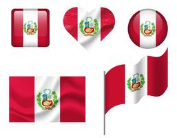 Peru flag set of icons. flag of Peru, symbol. Set of Peru flags button, waved, heart. vector