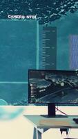 Vertical Group of soldiers managing air and sea traffic control for military operations success, working together in federal command post. National surveillance systems using satellite radar. Camera B. video