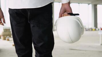 Foreman Designer On Construction Site. Civil Engineer Developer With Helmet. Real Estate Building Project Architect. Civil Architect Builder On Construction Site With Helmet video