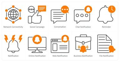 A set of 10 seo icons as network connectivity, social campaign, conversation vector