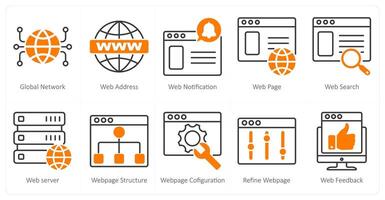 A set of 10 seo icons as global network, web address, web notification vector