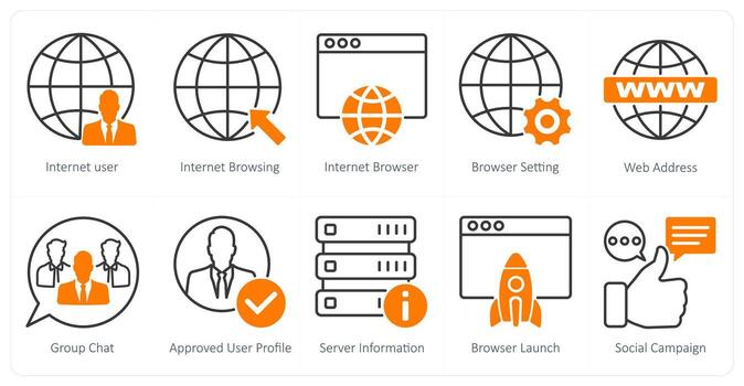 un conjunto de 10 seo íconos como Internet usuario, Internet hojeada, Internet navegador vector
