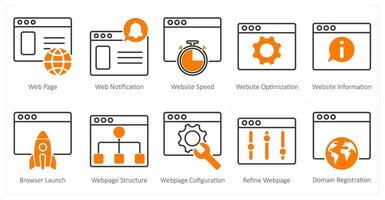 A set of 10 seo icons as webpage, web notification, website speed vector