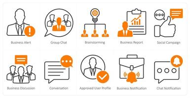 A set of 10 seo icons as business alert, group chat, brainstorming vector