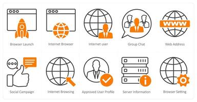 A set of 10 seo icons as browser launch, internet browser, internet user vector