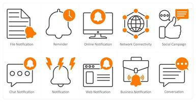 A set of 10 seo icons as file notification, reminder, online notification vector