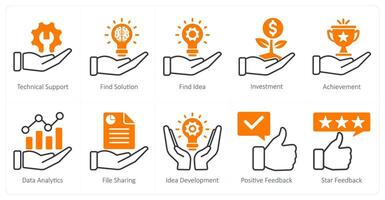 A set of 10 seo icons as technical support, find solution, find idea vector