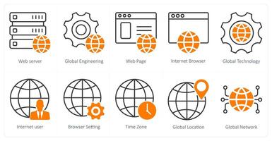 A set of 10 seo icons as web server, global engineering, webpage vector