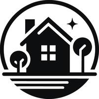 House silhouette with trees on background flat illustration, Minimal House on white background vector
