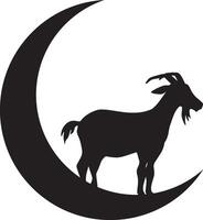 Eid Al Adha Symbol With Crescent Moon and Goat Silhouette for Sacrifice vector