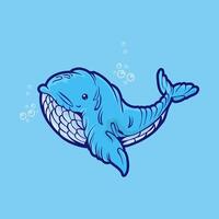 illustration of whale swimming in the ocean with water bubbles vector