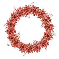 New Years Christmas hand drawn watercolor wreath of poinsettia and branch with berries vector