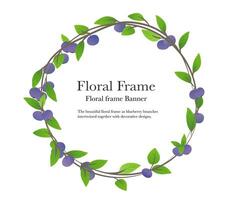 blueberry fruit and leaf flow on round frame background vector