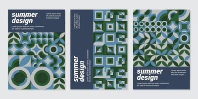 Color neo geo poster. Modern grid flyer with geometric shapes, geometry graphics and abstract background set. Geometry grid pattern banner vivid presentation illustration vector