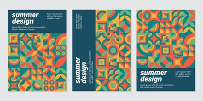 Color neo geo poster. Modern grid flyer with geometric shapes, geometry graphics and abstract background set. Geometry grid pattern banner vivid presentation illustration vector