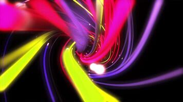 4K Digital neon multicolor strings lines twisting and flowing. Geometric abstract background video