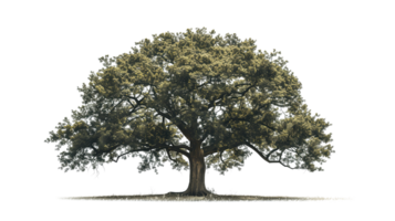 A majestic oak tree isolated on a transparent background png