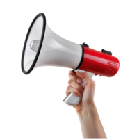 A human hand holding a megaphone, isolated on a transparent background png