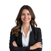 A professional and confident business woman smiling, isolated on a transparent background png