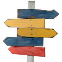 A solid color signpost with multiple directional arrows, isolated on a transparent background png