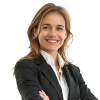 A professional and confident business woman smiling, isolated on a transparent background png