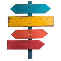 A solid color signpost with multiple directional arrows, isolated on a transparent background png