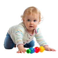A young child playing with a colorful toy, captured in a moment of joy and curiosity, isolated on a transparent background png