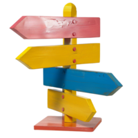 A solid color signpost with multiple directional arrows, isolated on a transparent background png